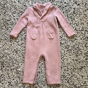 Ralph Lauren Baby Girl 24 Months Pastel Pink Knit Romper One Piece Logo Pockets